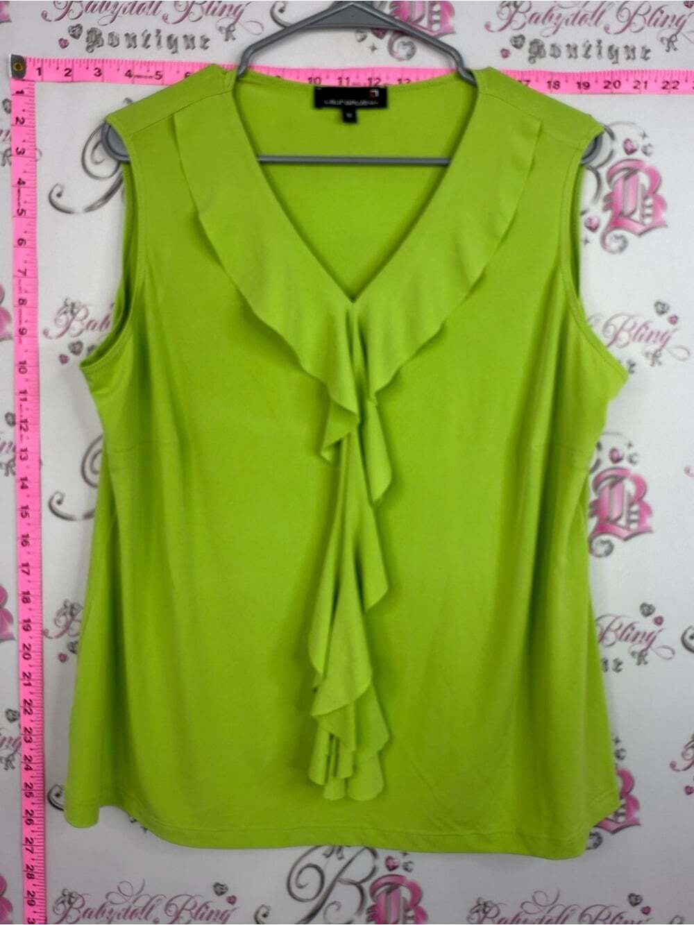 Laura tank top Lime Green Ruffle V-Neck Sleeveless Tank